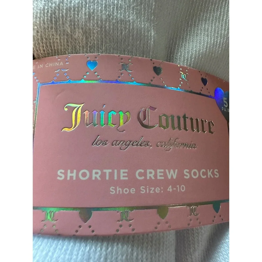 Juicy Couture Logo Shortie Crew Socks 5 Pairs Half Cushion Women's 4-10 New Y2K